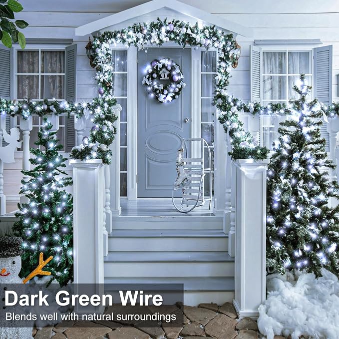 2 Pack Christmas Lights Outdoor, Total 200FT 600 LED Christmas Tree Lights Indoor Waterproof, 8 Modes Plug in String Lights for Outside Patio Garden Xmas Decorations, 1 Pack Blue & 1 Pack White