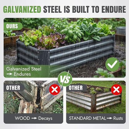 INNO STAGE 4×2×1ft Galvanized Raised Garden Bed Kit, Galvanized Planter Raised Garden Boxes Outdoor, Large Metal Raised Garden Beds for Vegetables, Flowers, Herbs, and Succulents, Grey