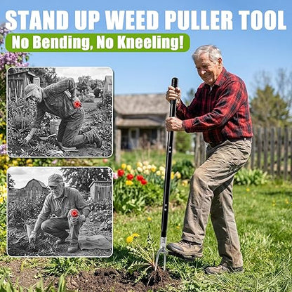 Stand Up Weed Puller Tool, 4-Claw Steel Head Heavy Duty Weeder, Adjustable Long Handle Garden Weeding Tool for Effortless Weed Removal Without Bending Kneeling Pulling
