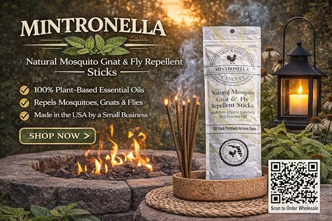 Mintronella USA Made Citronella & Peppermint Mosquito Repellent Incense Sticks – 100 Pack – Natural Bug & Insect Repellent – Outdoor Camping, Patio Decor – No‑See‑Um & Gnats, Fly