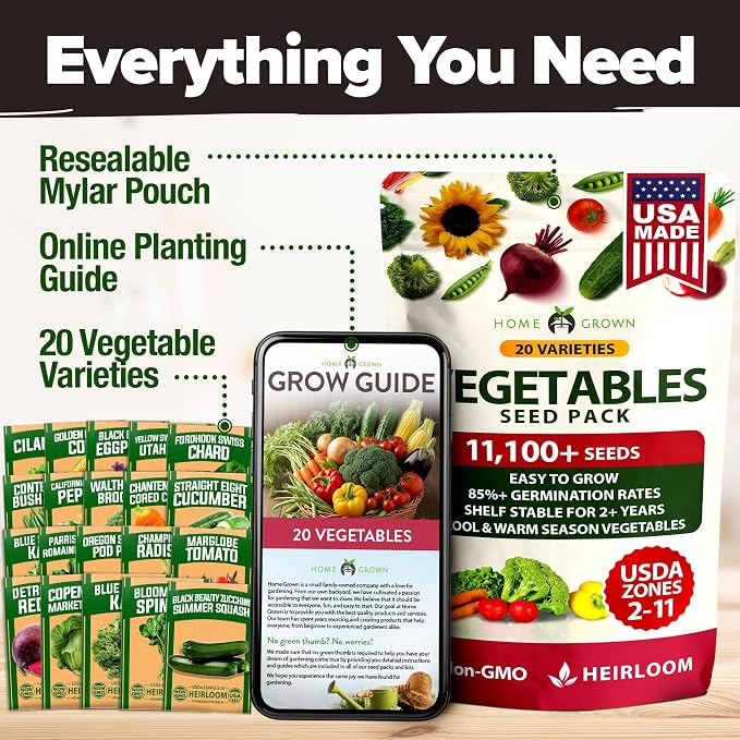 20 Heirloom Vegetable Seeds - 10,000+ Survival Seeds and Emergency Prepper Gear - Non GMO Vegetable Seeds for Planting Home Garden Variety Pack