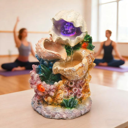 Tabletop Waterfall Fountain Indoor Themed Coral Seashell Tabletop Water Fountain Meditation (Ocean)