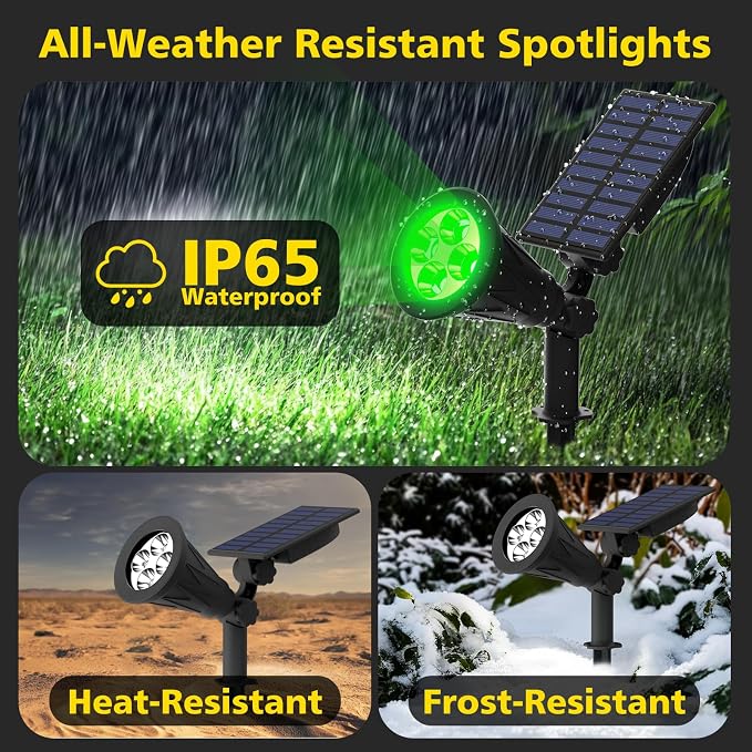 T-SUN Solar Spotlight LED Outdoor Wall Light, IP65 Waterproof, Auto-on at Night/Auto-Off by Day, 180°Angle Adjustable for Tree, Patio, Yard, Garden, Driveway, Stairs, Pool Area (Green)
