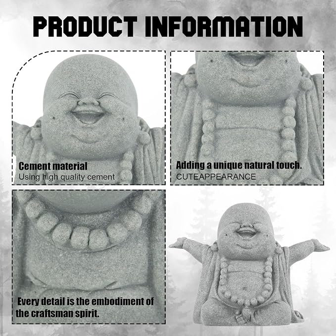 Landical Buddha Sandstone Statues, Zen Monk Praying Statue Sculptures Ornament for Wealth Good Luck Feng Shui Decor Home Office Car Decoration(Laughing Buddha)