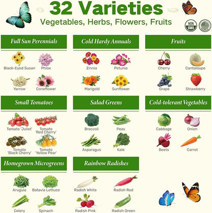 USDA Zone 4 Seed Bank, 32 Varieties Non-GMO Heirloom Vegetable Herb Seeds | Gardening Gifts for Women Men, Emergency Survival Seed Vault Kit for Planting in Raised Garden Bed Greenhouse, Gardener Gifts