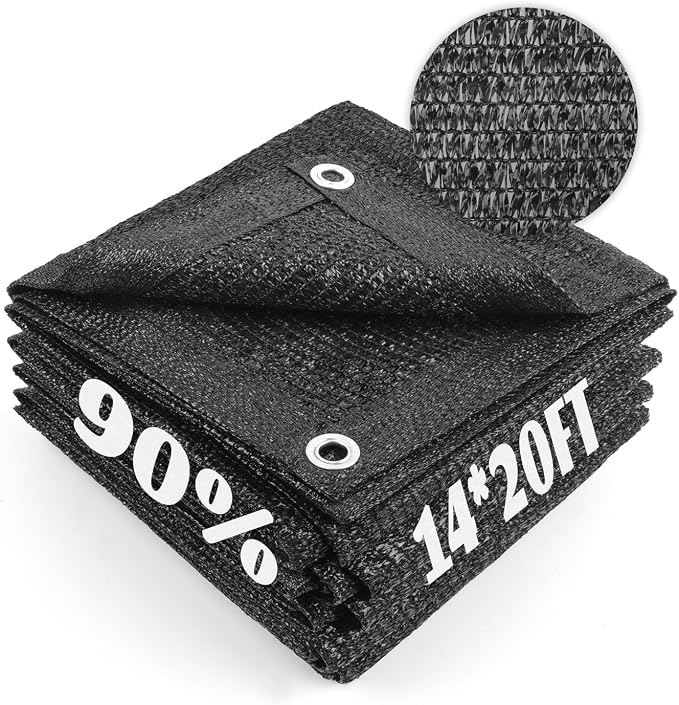 Cool Area 90% Sun Shade Cloth Mesh Tarp with Grommets for Plant Cover 14x20ft Patio Canopy Garden Pergola Greenhouse Car Barn Kennel Black