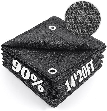 Cool Area 90% Sun Shade Cloth Mesh Tarp with Grommets for Plant Cover 14x20ft Patio Canopy Garden Pergola Greenhouse Car Barn Kennel Black