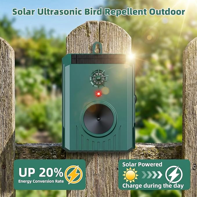 2026 Solar Ultrasonic Bird Repellent Devices Bird Repeller Outdoor Woodpecker Deterrent for House IP65 Waterproof Pigeon Repeller Animal Repellent for Outside Balconies Patio Porch Garden (2)