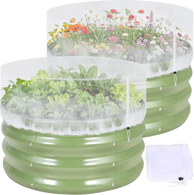 2 Pack Garden Netting for Raised Beds, 2x2FT Round Raised Garden Bed Plant Covers Protection Nets, Fine Mesh Bird Netting Pest Barrier Screen with Drawstring for Protecting Vegetables Fruits Crops