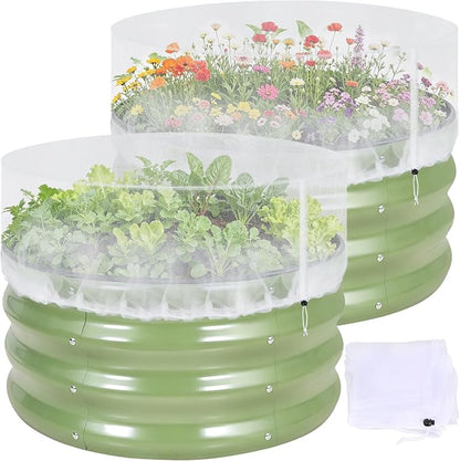 2 Pack Garden Netting for Raised Beds, 2x2FT Round Raised Garden Bed Plant Covers Protection Nets, Fine Mesh Bird Netting Pest Barrier Screen with Drawstring for Protecting Vegetables Fruits Crops
