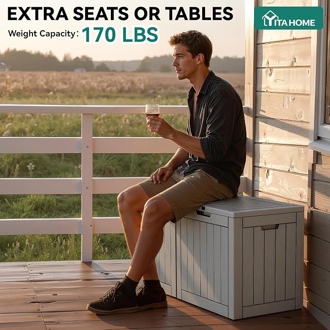 YITAHOME 30 Gallon Deck Boxes 2 Pack | Waterproof Outdoor Storage for Cushions, Tools & Pool Accessories, Resin Package Delivery for Patios, Gardens & Decks, Taupe