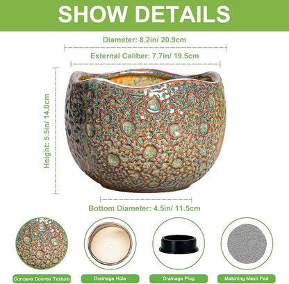 8 Inch Plant Pot - Ceramic Planter for Indoor Outdoor Plants, Unique Pots for Plants with Drainage Hole and Plug, Round Planter, Garden Decor, Gifts for Plant Lovers, Speckled-Brown