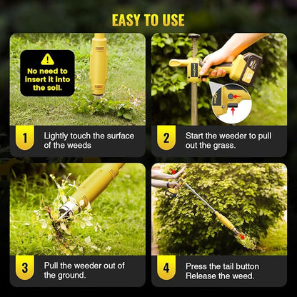 Weed Puller Tool,Electric Stand Up Weed Puller Tool, 21V Battery Powered w/ 2pcs 3000mAh,Heavy Duty 3-Claw Steel Root Weeder,for Dandelion Lawn Garden Yard