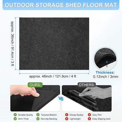 M METERXITY 3 mm Thickened Outdoor Storage Shed Mat, 3x4 ft Waterproof Shed Flooring Mat for Patio Furniture Floor Protecting from Wear/Liquid/Dust/Oil, Non-Slip Felt Rubber Rug Pad [Grey]