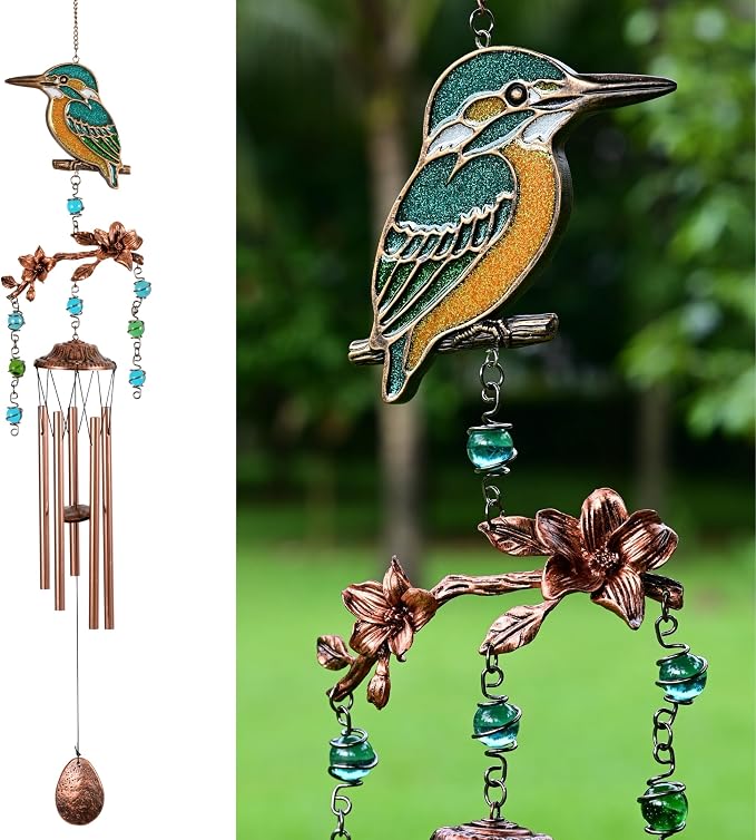 Wind Chimes - Wind Chimes for Outside Deep Tone 32 inches 5 Aluminum Tubes, Birthday, Memorial, Gifts for Mom, Grandma, Daughter, Decoration for Home, Garden, Patio, Backyard (32" Kingfisher)