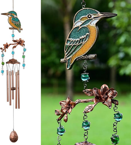 Wind Chimes - Wind Chimes for Outside Deep Tone 32 inches 5 Aluminum Tubes, Birthday, Memorial, Gifts for Mom, Grandma, Daughter, Decoration for Home, Garden, Patio, Backyard (32" Kingfisher)