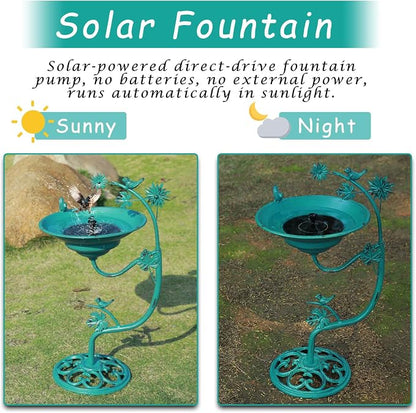 25.8" H Solar Bird Bath Outdoor, Cast Iron Solar Fountain Bird Bath with Bubbler, Vintage Pedestal Metal Bird Bath Bowl for Garden Patio Yard Lawn Decor