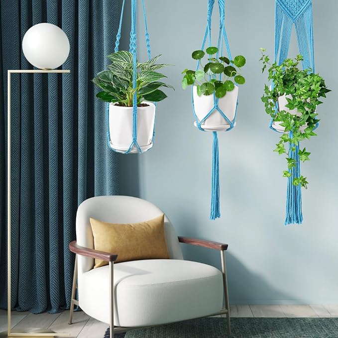 SFENNGPET Macrame Plant Hangers, 6Pack Hanging Planters for Indoor Plants w/ 6 Set Hangers Kit Handmade Macromay Plant Hangers Indoor Flower Pots Holder Stand for Boho Home Décor (POTS NOT Included)