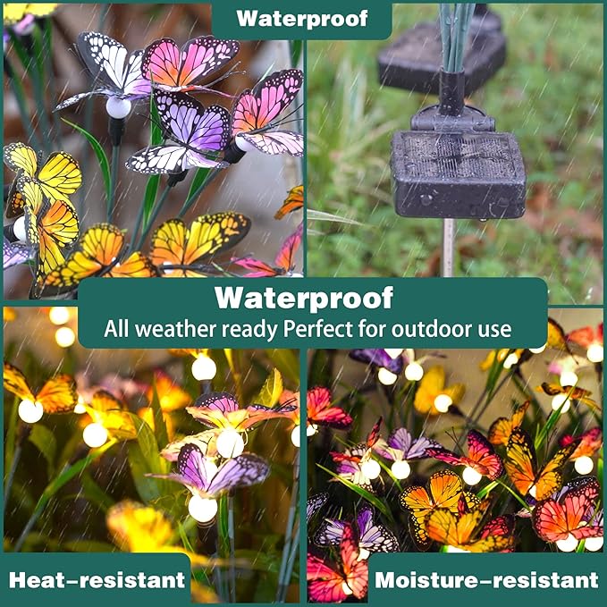 TONULAX Solar Garden Lights - 4 Pack Swaying Butterfly Light, Swaying in The Wind, Solar Outdoor Lights, Yard Patio Pathway Decoration, High Flexibility Iron Wire & Realistic Butterflies