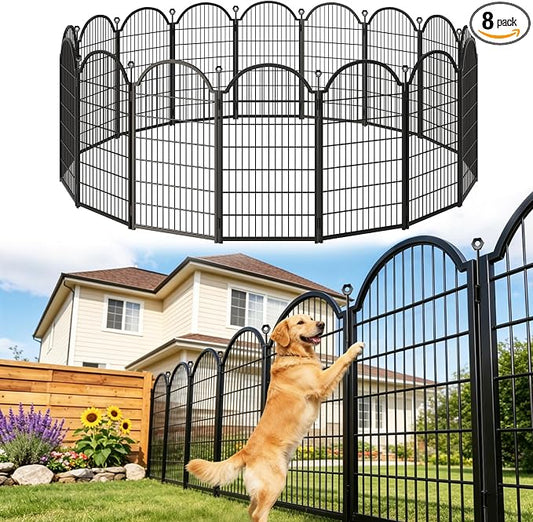 8 Panels Decorative Garden Fence Outdoor for the Yard – 48in(H) x 18ft(L) Heavy Duty Metal Animal Barrier for Dog, No Dig Dog Fence, Rustproof Tall Garden Fencing Panel