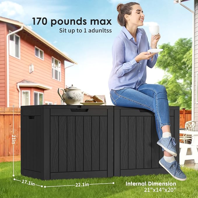 30 Gallon Deck Box, Waterproof Resin Outdoor Storage Box Lockable for Patio Furniture, Fade Resistant Patio Side Table & Organizer for Garden Tools, Pool Floats, Outdoor Cushions, Black