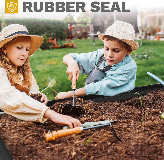 DWVO 2pcs 8 x 4 x 1.5 FT Raised Garden Bed Kit, Outdoor Galvanized Flower Bed with Safety Rubber and Gloves, Large Metal Planter Box for Vegetables, Flowers, Herbs, Fruits, Black