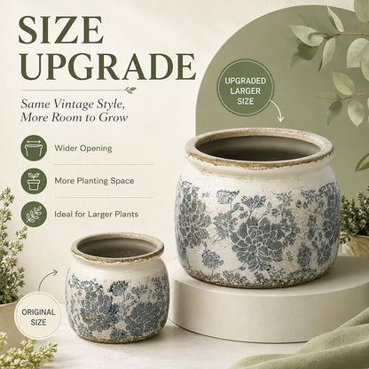 Dosayes Large Ceramic Pot for Planters, Ice Crack Glazed Flower Pot with Drainage Holes,5.91inch Vintage Planters for Indoor and Outdoor (Gray)