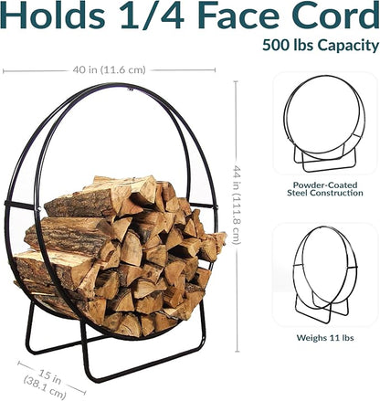 Sunnydaze 40-Inch Outdoor Firewood Rack Hoop - Indoor Round Tubular Steel Fireplace Wood Holder - 500-lb Capacity