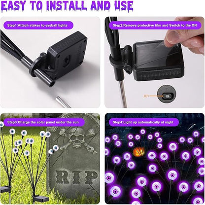 ASMAD Halloween Decorations Outdoor Solar Scary Eyeball Lights, 10Pack 80LEDs Purple Eyeball Swaying Firefly Light, Waterproof Halloween Path Lights for Garden/Yard/Patio/Party Decor