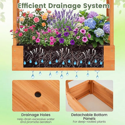 Giantex Wooden Raised Garden Bed with Trellis & Hanging Roof, Fir Wood Planter Box, 89” Freestanding Elevated Garden Bed for Outdoor Climbing Plants Vegetables Flowers, Patio & Balcony, Orange