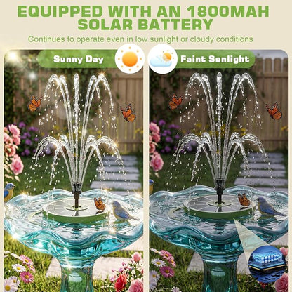 AISITIN 3.5W Solar Bird Bath Fountain Built-in 1500mAh Battery, Solar Water Pump with 8 Nozzles, Solar Powered Fountain Pump for Garden Birdbath Pool Fish Tank Pond and Outdoor (Dark Green)