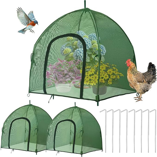 4.3*4.3*3FT Shade Mesh Plant Tent Cover 100 GSM Heavy-Duty Garden Net Cage with Fiberglass Poles & Zipper Door, Multi Sizes with Ground Stakes for Raised Bed Seedling Flower Vegetable Planting