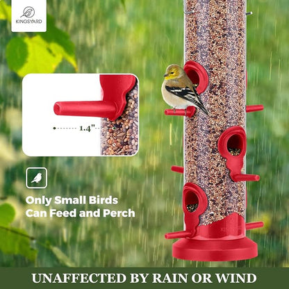 Kingsyard 2 Pack Tube Bird Feeders for Outdoors Hanging, Premium Hard Plastic Bird Feeder with 6 Feeding Ports, Weatherproof & Steel Hanger, Attracting for Wild Birds (Red)