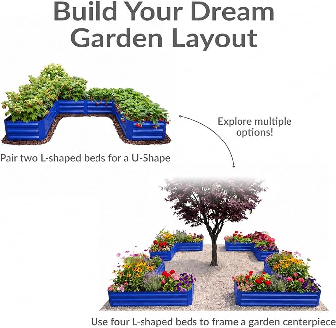 Sunnydaze Galvanized Raised Garden Bed - Outdoor Planter Box for Backyard or Patio - Steel Metal Raised Bed for Gardening Vegetables, Flowers, Herbs - 47 x 47 x 12 in - Blue - L-Shaped