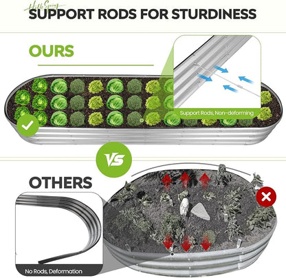 Galvanized Raised Garden Bed 2 Pack, 8x2x1ft Oval Metal Planter Box Outdoor with Support Rods & Corner Protection, Planter Beds for Vegetables, Fruits, Flowers (Silver)