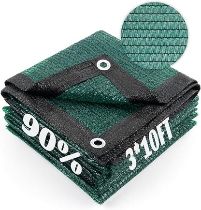 Cool Area 90% Sun Shade Cloth Mesh Tarp with Grommets for Plant Cover 3x10ft Patio Canopy Garden Pergola Greenhouse Car Barn Kennel Dark Green