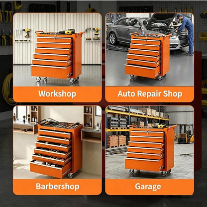 Garvee Rolling Tool Chest, 6 Drawers Tool Storage Cabinet, Toolbox with Wheels, Portable Tool Cabinet Organizer with Locking System & Drawer Liners, Tool Storage Cart for Garage, Workshop, Orange