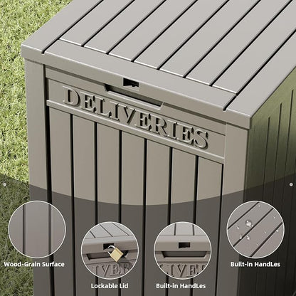 LHBGO Package Delivery Box for Outside, 48 Gallon Storage with Lockable Secure Design, Large Resin Outdoor Package Drop Cabinet