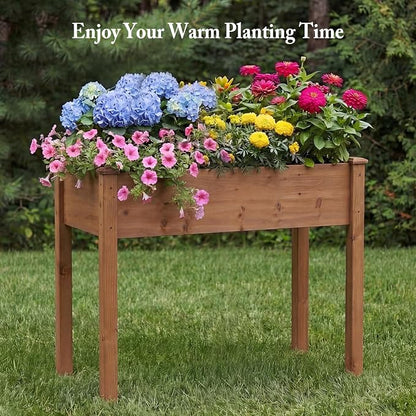 DUMOS Raised Garden Bed 48x24x30 Inch, Outdoor Planter Box with Legs, Elevated Wood Garden Bed with Liner for Herbs Flowers Vegetables, Wooden Planter Box for Patio, Balcony and Backyard, Brown