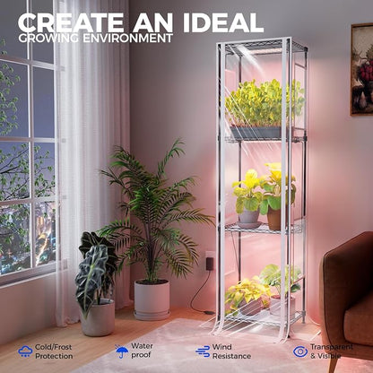 CX83Z Indoor Greenhouse with Grow Light, 4-Tier Corner Plant Stand, 30W Full Spectrum Growing Light Panels, Mini Greenhouse with Tent for Seed Starting, 3/6/12h Timer, 15.7 x 11.8 x 59.1IN