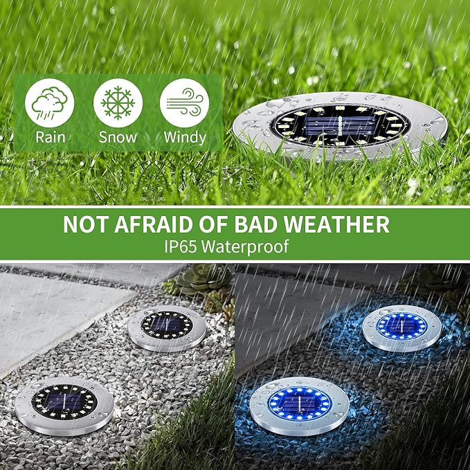 NFESOLAR Solar Ground Lights Outdoor with 16 LEDs Multi-Color 16 Pack | IP65 Waterproof, Stainless Steel Shell, Wire-Free, Easy to Use for Outdoor Garden Yard Lawn Pathway Walkway