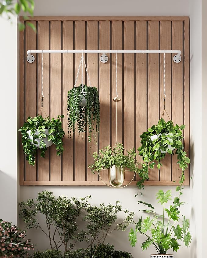 SOFITORG 65.7" Metal Plant Hanging Rod with 6 Chains, Pots Not Included | Wall Plant Hanging Bar, Durable Hanging planter holder for Window Ceiling, Easy Assembly, All Hardware Included, White