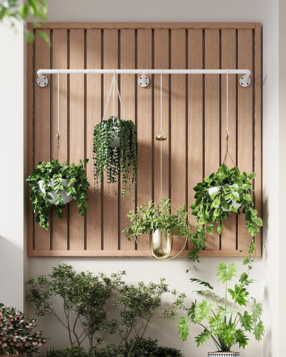 SOFITORG 65.7" Metal Plant Hanging Rod with 6 Chains, Pots Not Included | Wall Plant Hanging Bar, Durable Hanging planter holder for Window Ceiling, Easy Assembly, All Hardware Included, White