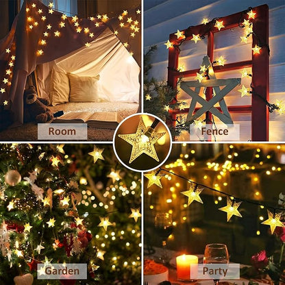 Twinkle Solar Star String Lights Outdoor Waterproof Fairy Lights 39FT 100 LED with 8 Lighting Modes for Camping Garden Wedding Party Tree Holidays Backyard Patio(Warm White)
