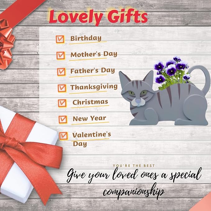 Blue Cat Planter Pots, 12.5 x 5.6 x 7.8 Inches | Cat Flower Pot, Cute Animal Shaped Plant Pot, Gifts for Women & Pet Lovers, Indoor Outdoor Garden Home Office Decor