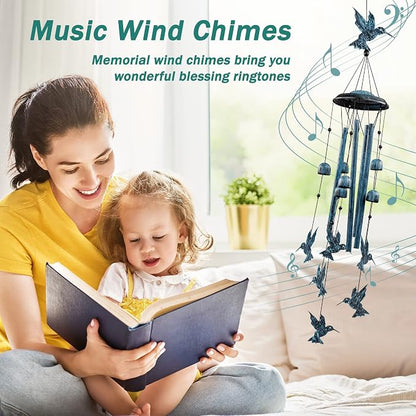 LESES Hummingbird Wind Chimes Outdoor Wind Chime with 4 Aluminum Tubes & 6 Wind Bell, Memorial Wind Chimes for Outside Unique Sympathy Gifts for Home Garden Patio