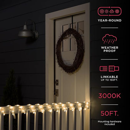 UltraPro LED Rope Lights, 50ft Classic Clear Rope, Warm White Light 3000K, Indoor/Outdoor, Flexible, Linkable, Durable, Rope Lights Outdoor, 54505