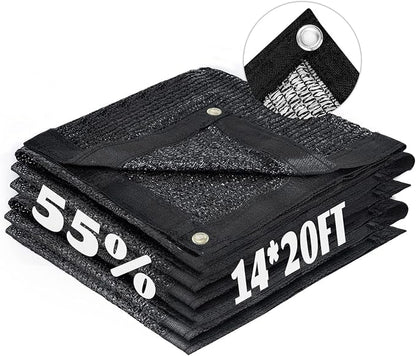 LOVE STORY 14x20FT 55% Black Shade Cloth Sun Shade Net with Grommets Sunblock Net Mesh Tarp for Garden,Plants Cover,Greenhouse and Patio