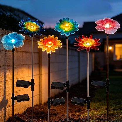 6 Pack Solar Garden Lights Outdoor Decor,Stake Yard Figurine Colorful Flower Light, Housewarming Ornament for Patio, Lawn, Yard, Pathway (Art Deco)