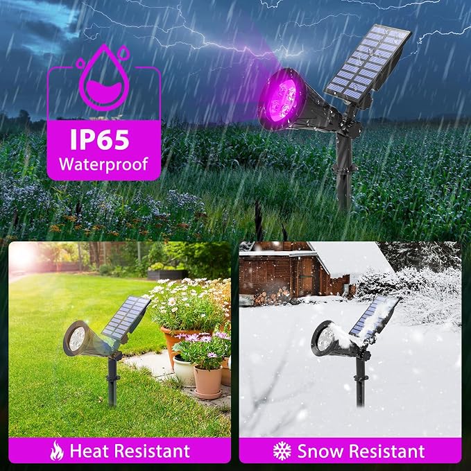 T-SUN LED Solar Spotlights, Waterproof Outdoor Security Landscape Lights, Auto ON/Off Solar Lights 180 Angle Adjustable for Tree, Patio, Yard, Garden, Driveway, Stairs, Pool Area(Purple-4 Pack)